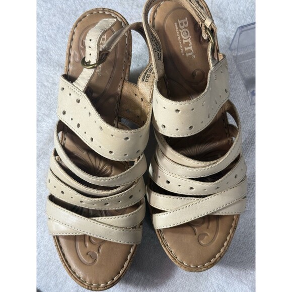 Born Marly’s Cream Leather Cork Wedge 4.5”Heels  Sz 10 - Picture 5 of 7